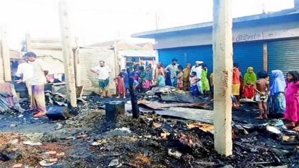 হবিগঞ্জে আগুনে ৯ দোকান পুড়ে ছাই