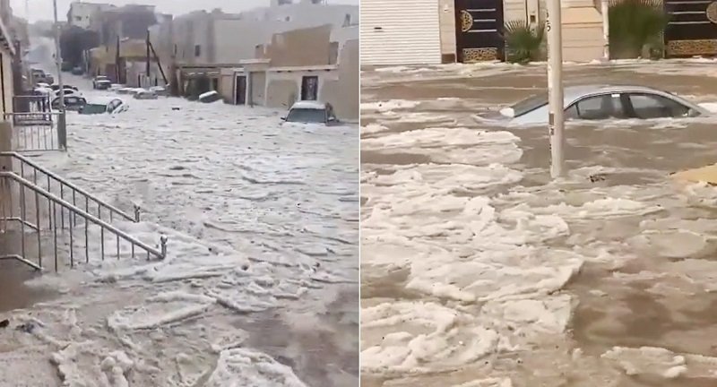 সৌদিতে ভারী বর্ষণে ডুবেছে রাস্তাঘাট, ভেসে গেল গাড়ি