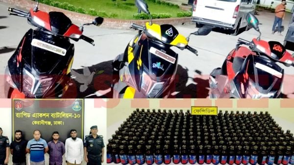 অভিনব কায়দায় মোটর সাইকেলে মাদক বহন, আটক ৪