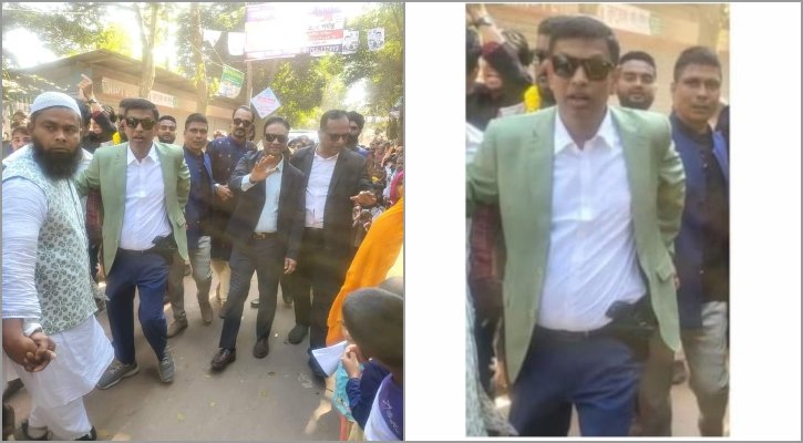 নরসিংদীর পলাশ আসনে নৌকার প্রচারণায় কোমরে পিস্তল নিয়ে আ.লীগ নেতা