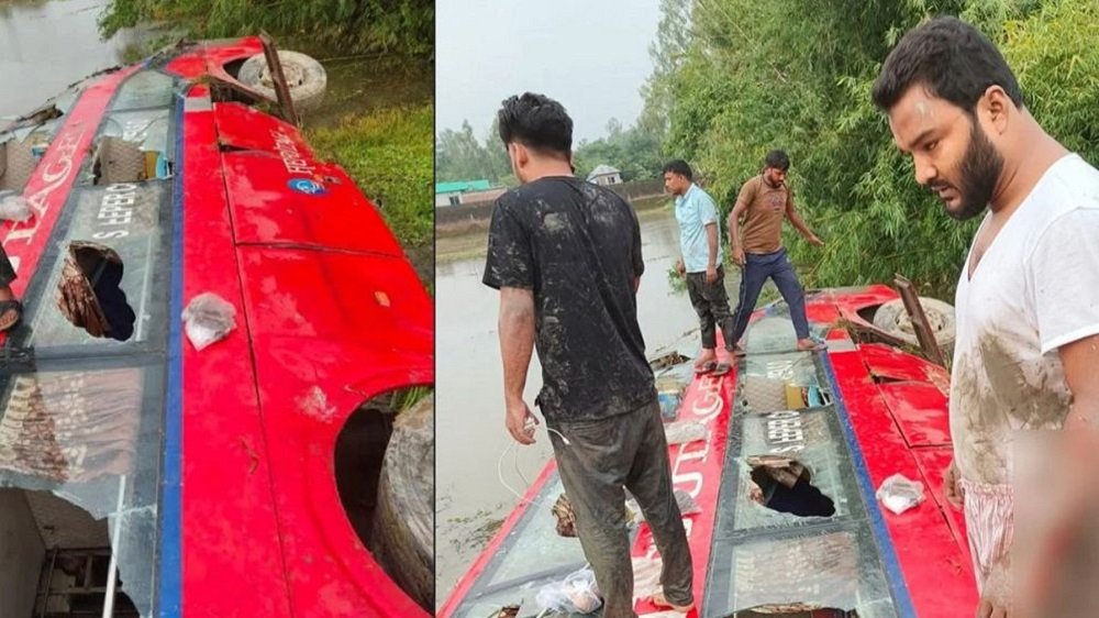 দিনাজপুরে বাস খালে, গণঅধিকার পরিষদের নেতা সহ আহত ১৫