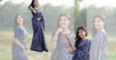 নীল শাড়িতে সাদনিমা নোমান